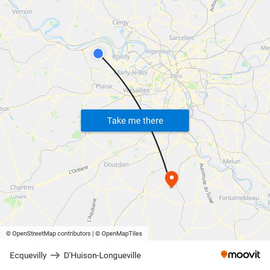 Ecquevilly to D'Huison-Longueville map