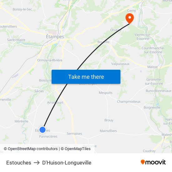 Estouches to D'Huison-Longueville map