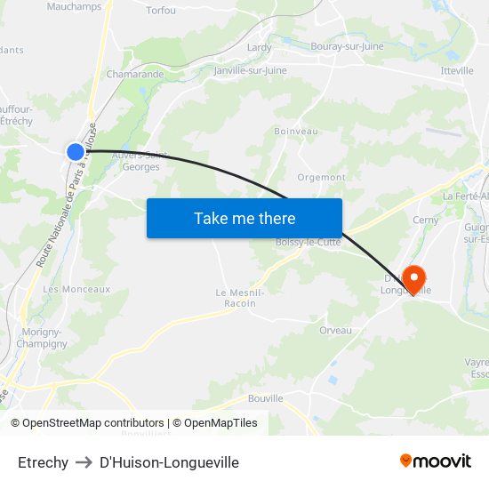 Etrechy to D'Huison-Longueville map