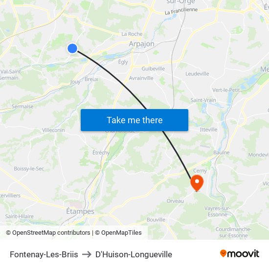 Fontenay-Les-Briis to D'Huison-Longueville map