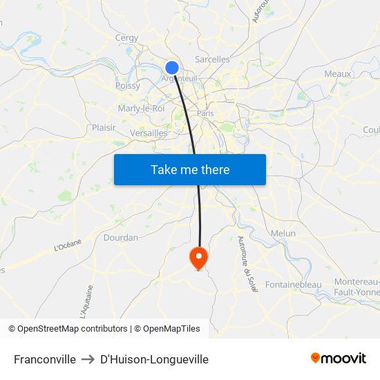 Franconville to D'Huison-Longueville map