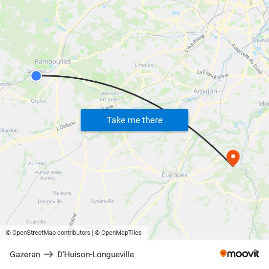 Gazeran to D'Huison-Longueville map