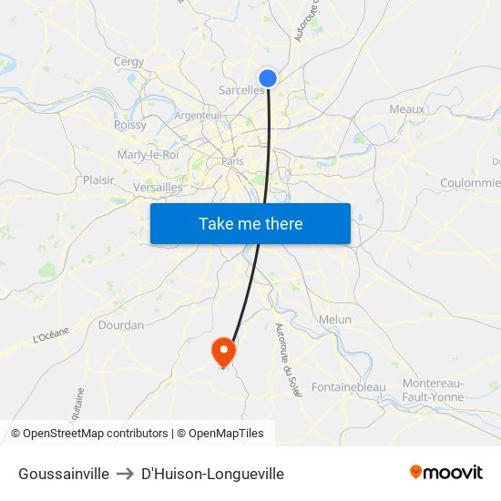 Goussainville to D'Huison-Longueville map