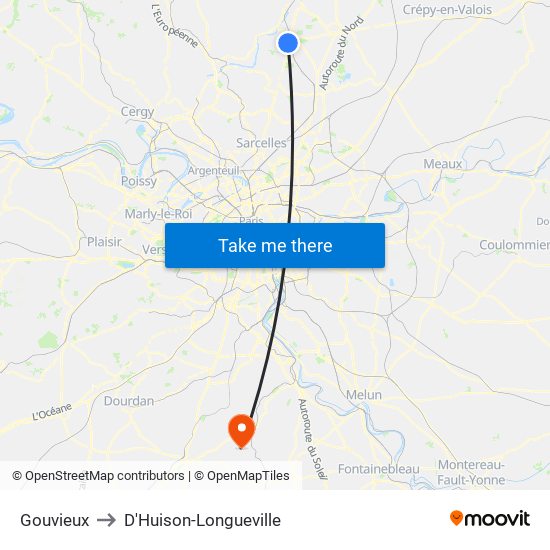 Gouvieux to D'Huison-Longueville map