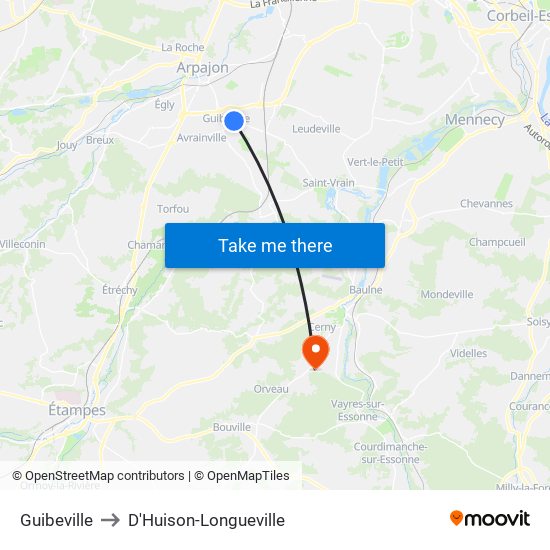 Guibeville to D'Huison-Longueville map