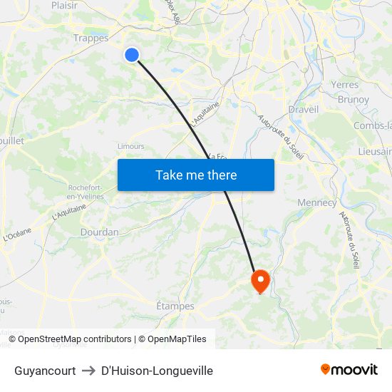 Guyancourt to D'Huison-Longueville map