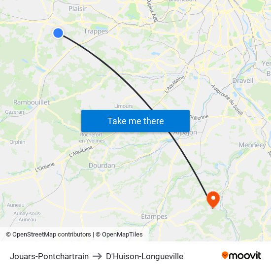 Jouars-Pontchartrain to D'Huison-Longueville map