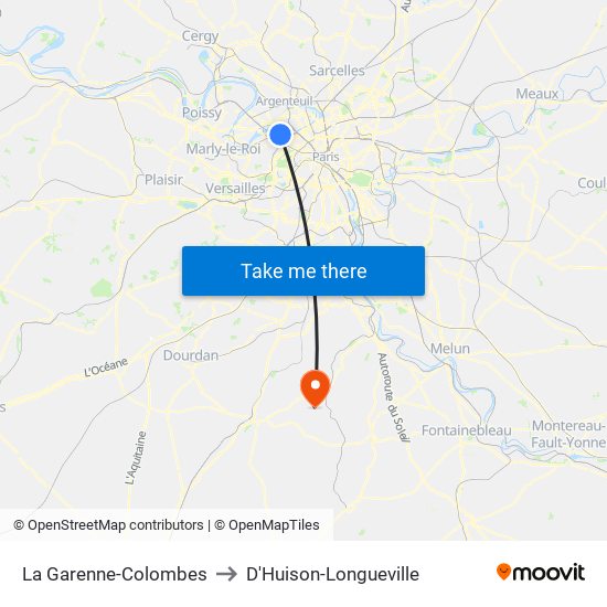 La Garenne-Colombes to D'Huison-Longueville map
