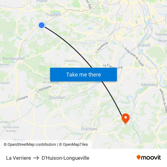 La Verriere to D'Huison-Longueville map