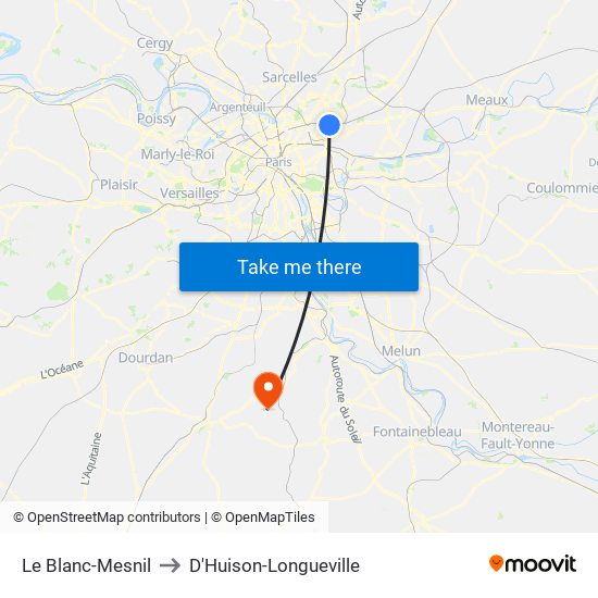 Le Blanc-Mesnil to D'Huison-Longueville map