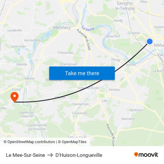 Le Mee-Sur-Seine to D'Huison-Longueville map