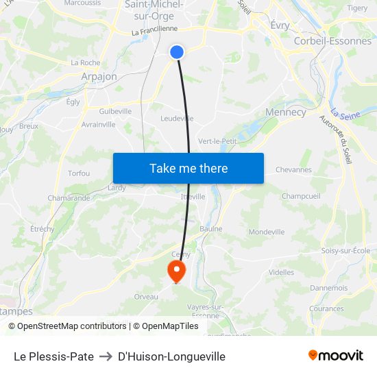 Le Plessis-Pate to D'Huison-Longueville map