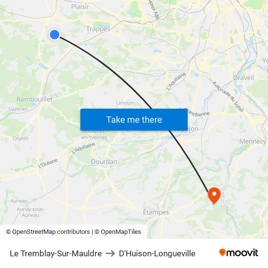Le Tremblay-Sur-Mauldre to D'Huison-Longueville map