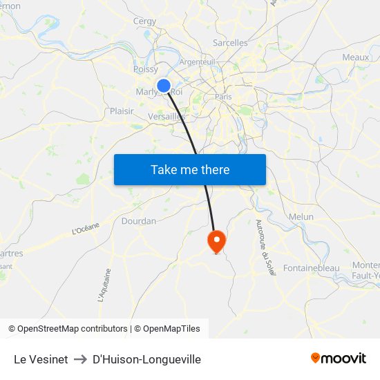 Le Vesinet to D'Huison-Longueville map