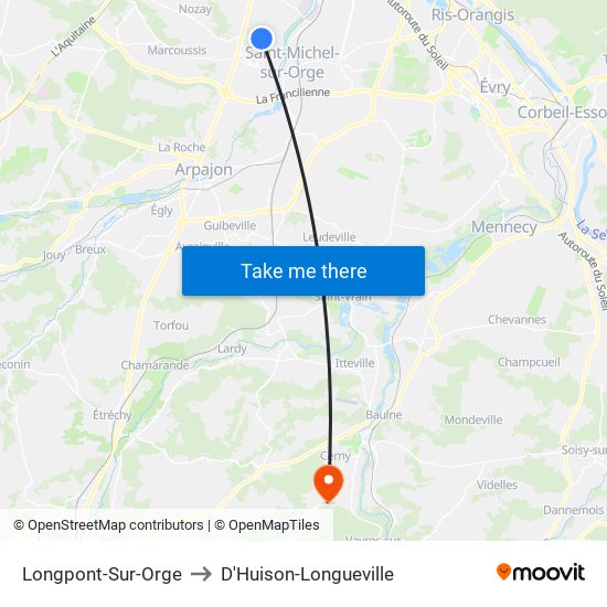 Longpont-Sur-Orge to D'Huison-Longueville map