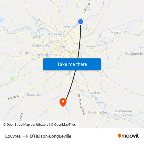 Louvres to D'Huison-Longueville map