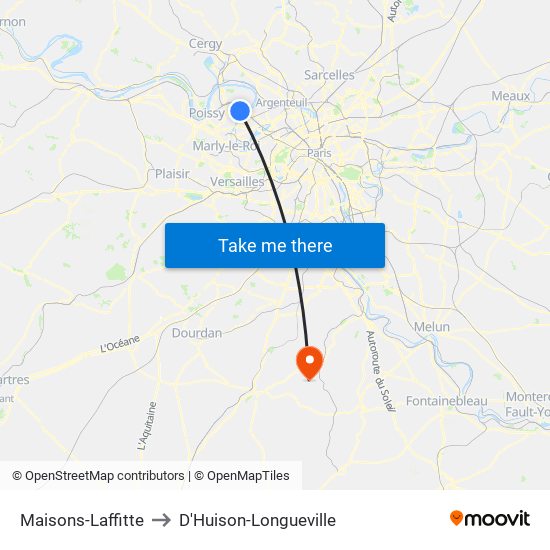 Maisons-Laffitte to D'Huison-Longueville map