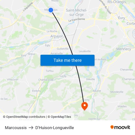 Marcoussis to D'Huison-Longueville map