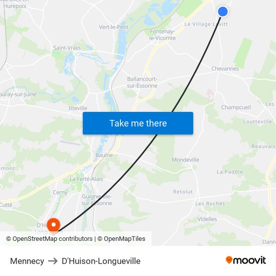 Mennecy to D'Huison-Longueville map