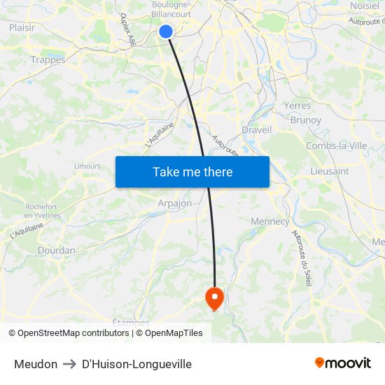 Meudon to D'Huison-Longueville map
