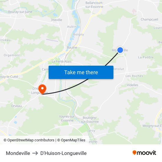Mondeville to D'Huison-Longueville map