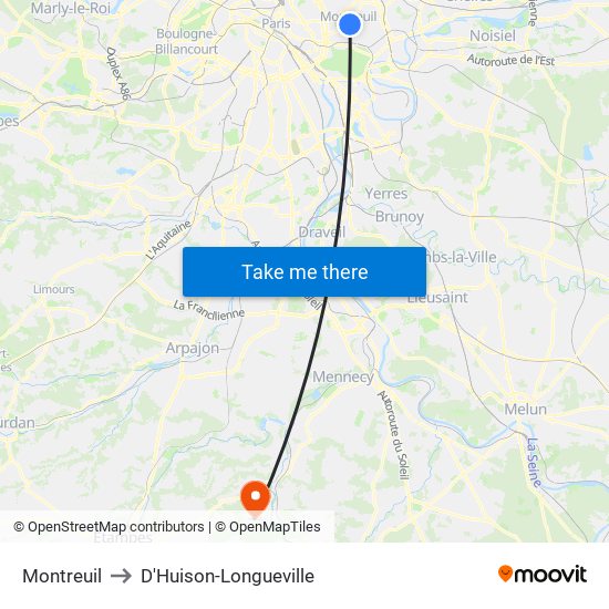 Montreuil to D'Huison-Longueville map