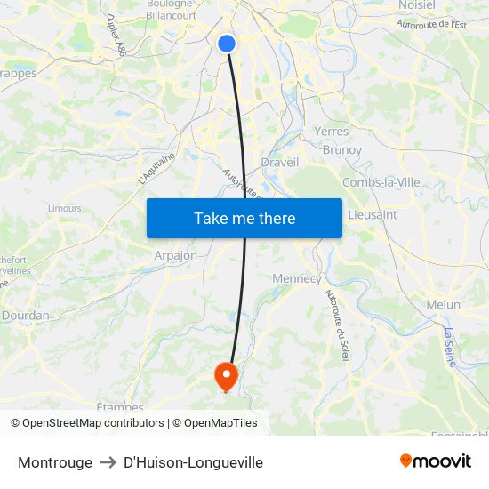 Montrouge to D'Huison-Longueville map