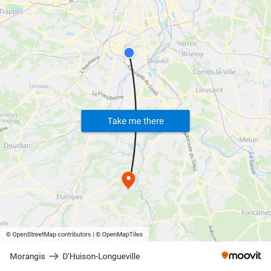 Morangis to D'Huison-Longueville map