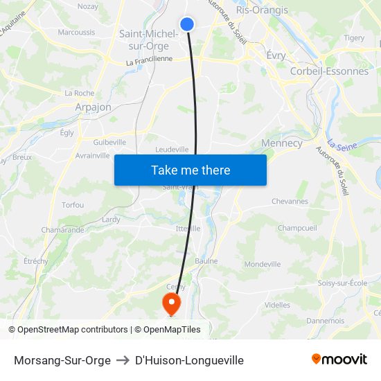 Morsang-Sur-Orge to D'Huison-Longueville map