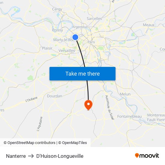 Nanterre to D'Huison-Longueville map