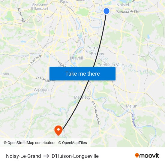 Noisy-Le-Grand to D'Huison-Longueville map