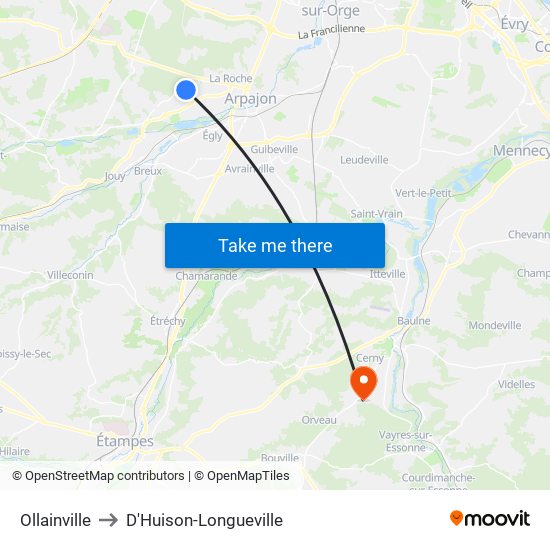 Ollainville to D'Huison-Longueville map