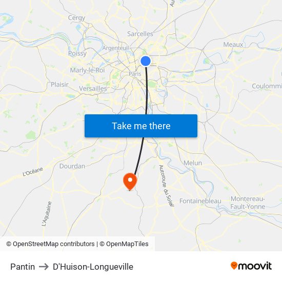 Pantin to D'Huison-Longueville map