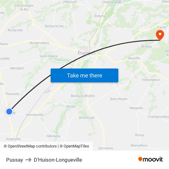 Pussay to D'Huison-Longueville map