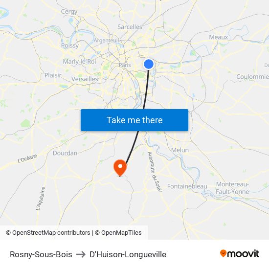 Rosny-Sous-Bois to D'Huison-Longueville map