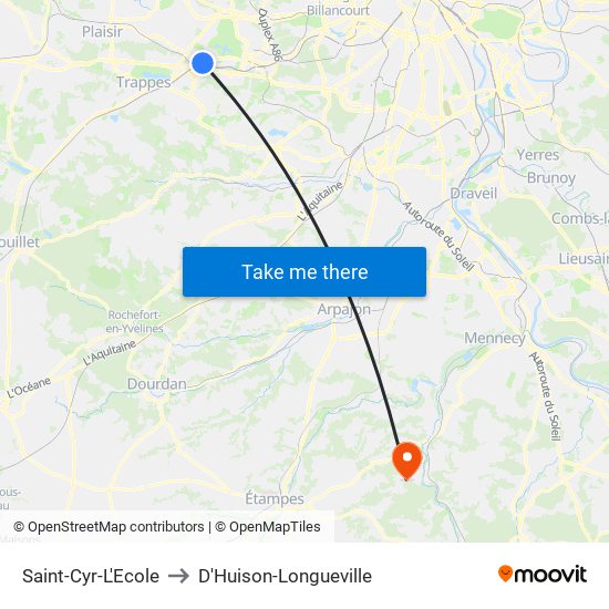 Saint-Cyr-L'Ecole to D'Huison-Longueville map