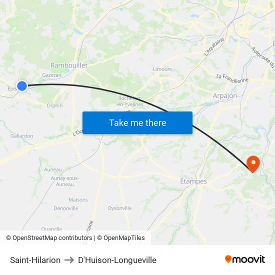 Saint-Hilarion to D'Huison-Longueville map