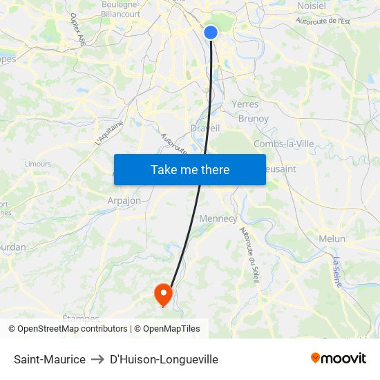 Saint-Maurice to D'Huison-Longueville map