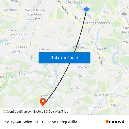 Soisy-Sur-Seine to D'Huison-Longueville map