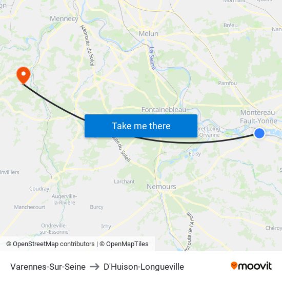 Varennes-Sur-Seine to D'Huison-Longueville map