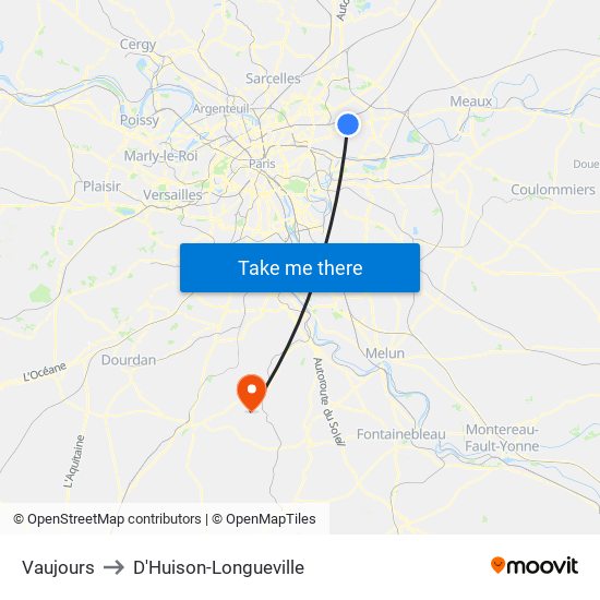 Vaujours to D'Huison-Longueville map