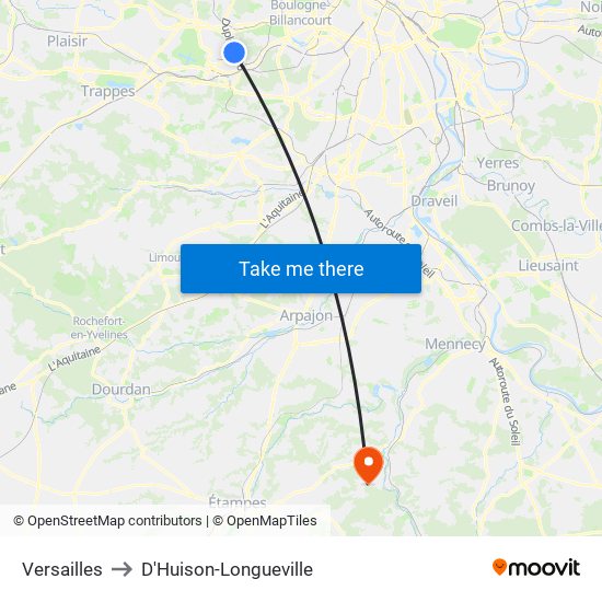 Versailles to D'Huison-Longueville map