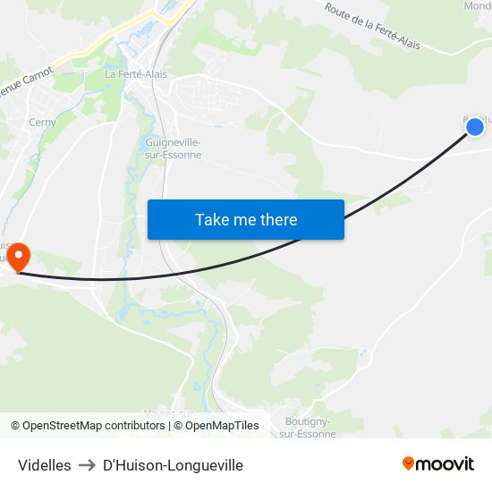 Videlles to D'Huison-Longueville map