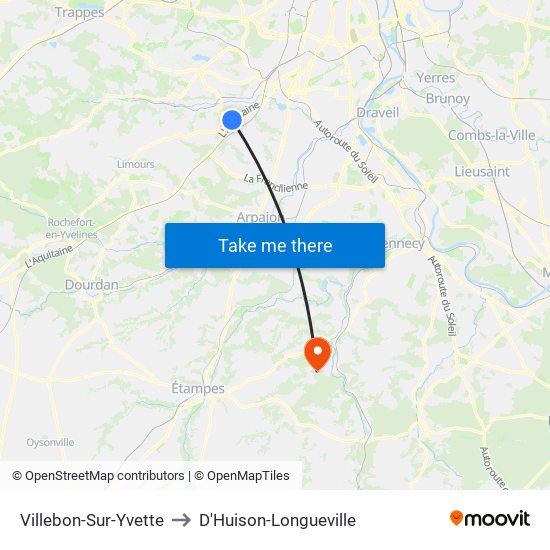 Villebon-Sur-Yvette to D'Huison-Longueville map