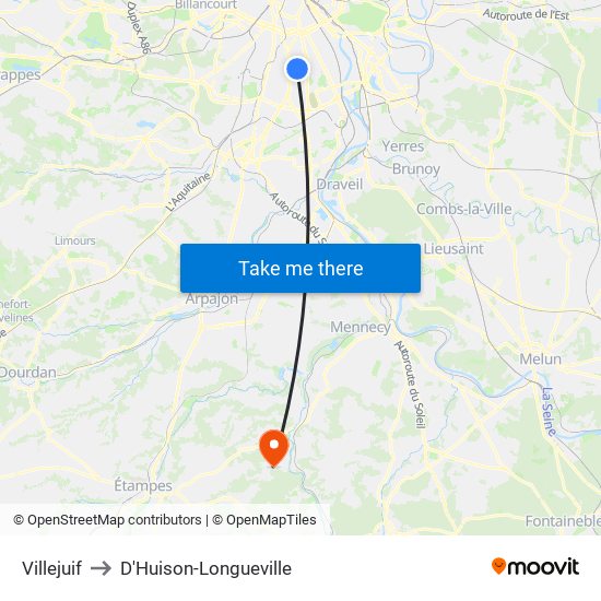 Villejuif to D'Huison-Longueville map
