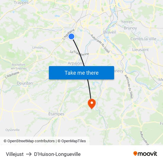 Villejust to D'Huison-Longueville map
