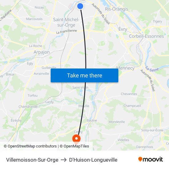 Villemoisson-Sur-Orge to D'Huison-Longueville map