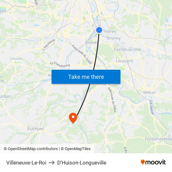 Villeneuve-Le-Roi to D'Huison-Longueville map