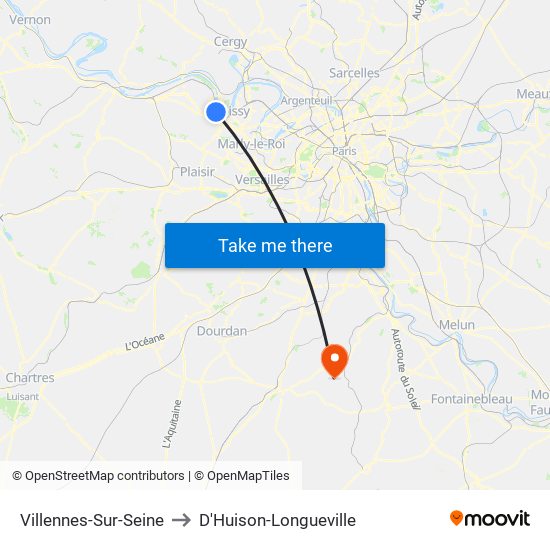 Villennes-Sur-Seine to D'Huison-Longueville map