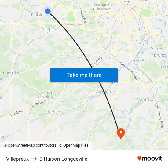Villepreux to D'Huison-Longueville map